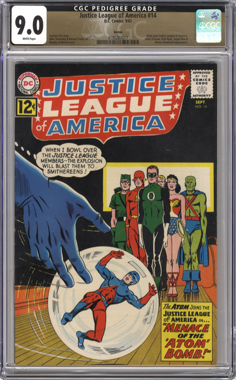 JUSTICE LEAGUE OF AMERICA 014 - CGC 9.0 Boston Pedigree